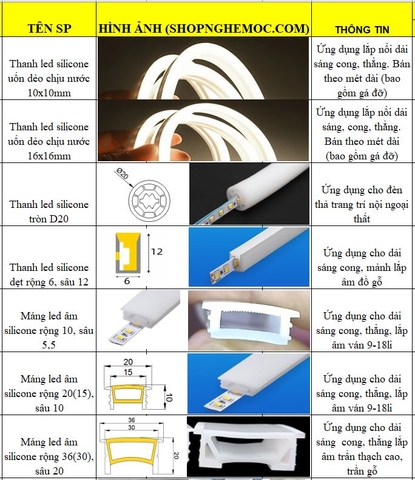 Cuộn led uốn silicone - 50(62)x20 âm có tai