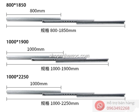Bộ ray bi 3 tầng chịu lực cho tủ kho cầu thang - 800 - 1500