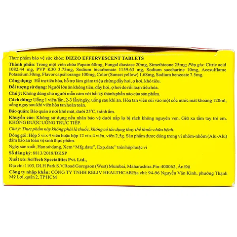 Viên sủi Dizzo Effervescent trị đầy hơi khó tiêu