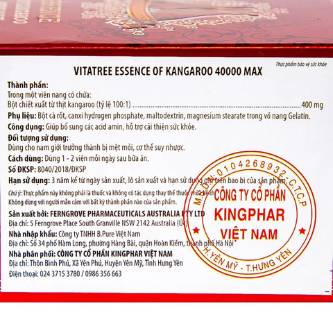 Vitatree Essence of Kangaroo 40000 max H/100 v Tăng cường sinh lý nam