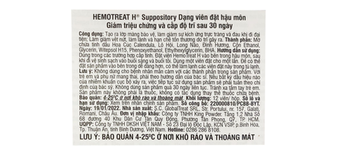 Viên đặt trĩ Hemotreat H Suppositories