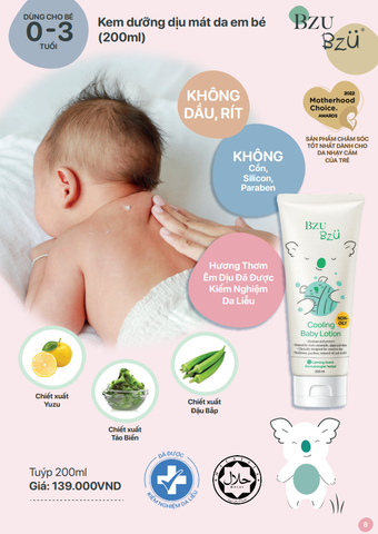 Kem dưỡng thể em bé dịu da BZU BZU Cooling Baby Lotion 200ml