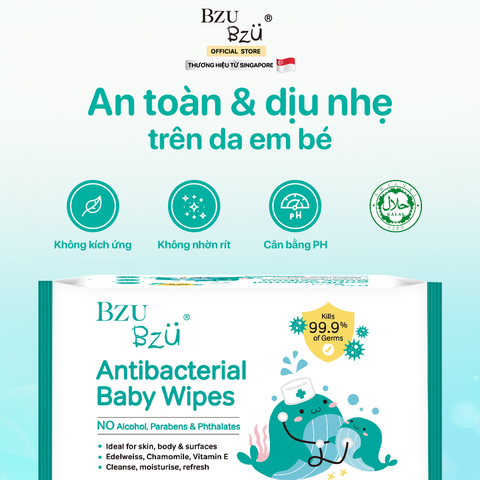 Khăn Ướt Diệt Khuẩn Cho Em Bé BZU BZU Baby Wipes
