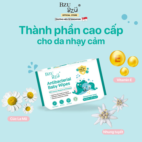 Khăn Ướt Diệt Khuẩn Cho Em Bé BZU BZU Baby Wipes