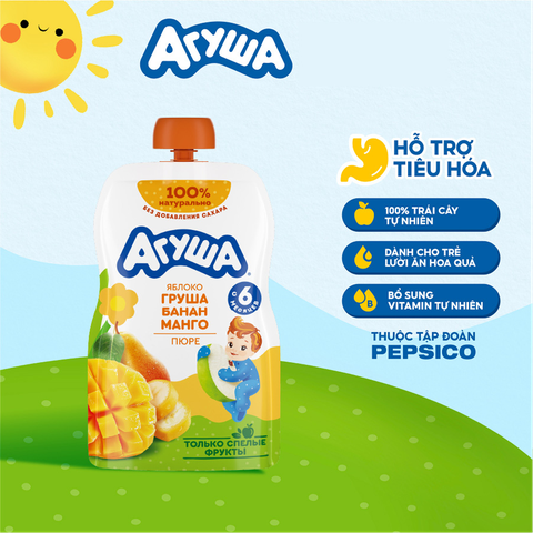 Trái cây nghiền Agusha vị táo, lê, chuối và xoài
