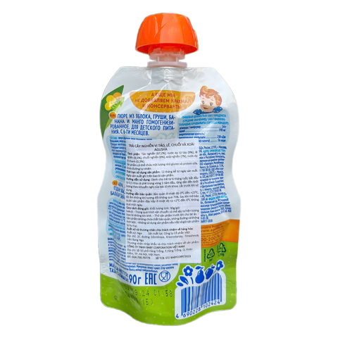 Trái cây nghiền Agusha vị táo, lê, chuối và xoài