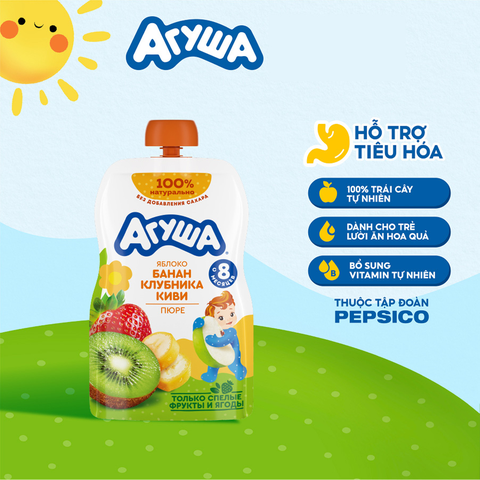 Trái cây nghiền Agusha vị táo, chuối, dâu tây và kiwi