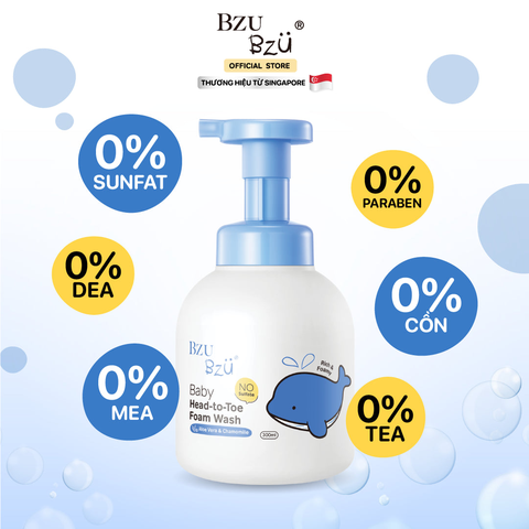 Sữa tắm gội Bzu Bzu Baby Head-to-Toe Foam Wash (Aloe Vera & Chamomile) - 300ml