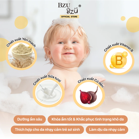 Sữa Tắm Gội BZU BZU Head to Toe Baby Wash Oat & Milk 200ml