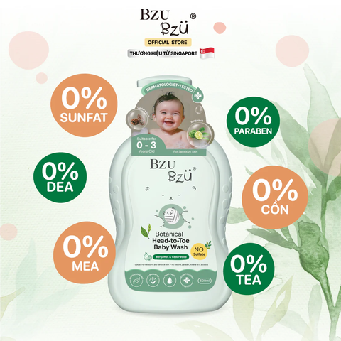 Sữa Tắm Gội BZU BZU Baby Head to Toe Wash Botanical 600ml