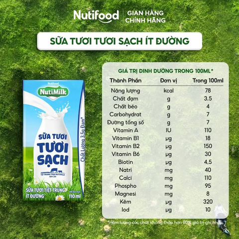 Sữa tươi NutiMilk ít đường 110