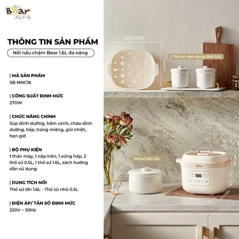Nồi nấu chậm 1,6L Bear SB-NNC16