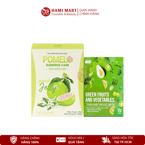 Thạch Bưởi Giảm Cân Pomelo Slimming Care Hộp 15 Gói + Tặng Kèm Detox Rau Xanh