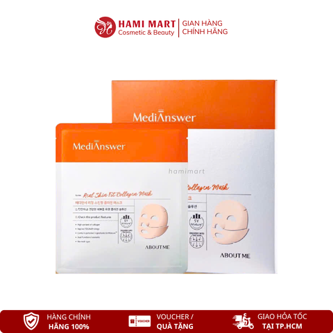 [Hộp 5 Miếng - Cam] Mặt Nạ Thạch Real Skin Fit Collagen MediAnswer - Cấp ẩm, căng bóng
