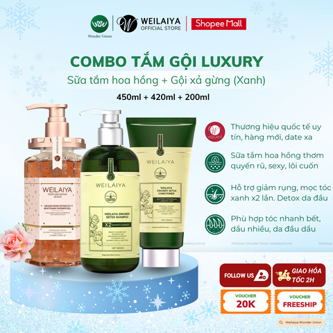 Combo Sữa Tắm Hoa Hồng + Gội Xả Gừng Xanh Luxury