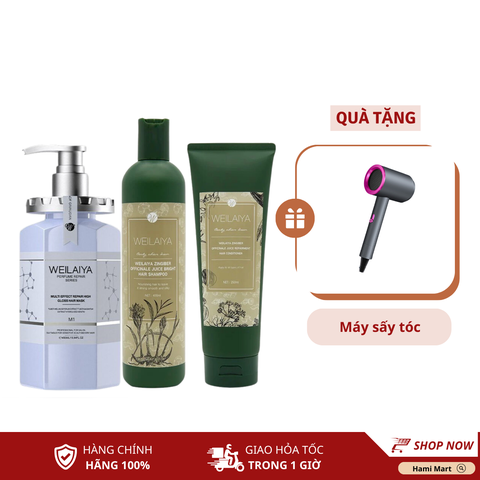 [Deal Hot] Combo Dầu Gội Xả Gừng HTO + Dầu Hấp Tóc Weilaiya - Tặng Máy Sấy Tóc