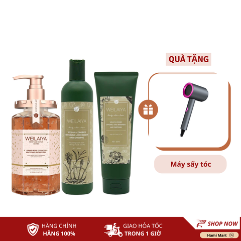 [Deal Hot] Combo Dầu Gội Xả Gừng HTO + Sữa Tắm Nước Hoa Weilaiya - Tặng Máy Sấy Tóc