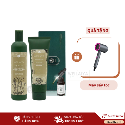 [Deal Hot] Combo Dầu Gội Xả Gừng HTO + Huyết Thanh Mọc Tóc Weilaiya - Tặng Máy Sấy Tóc