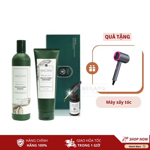 [Deal Hot] Combo Dầu Gội Xả Gừng + Huyết Thanh Mọc Tóc Weilaiya - Tặng Máy Sấy Tóc