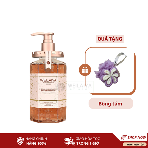 Sữa Tắm Trắng Da Hoa Hồng Damask Weilaiya 450ml + Tặng Bông Tắm