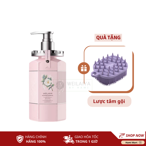 Sữa Tắm Trắng Da Hoa Trà Camellia Weilaiya 450ml + Tặng Lược Tắm Gội