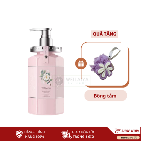 Sữa Tắm Trắng Da Hoa Trà Camellia Weilaiya 450ml + Tặng Bông Tắm