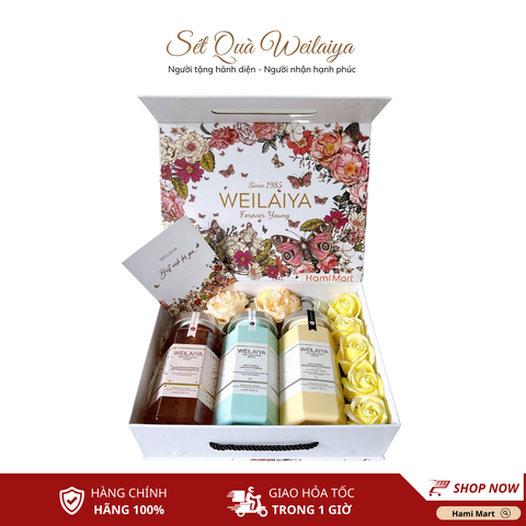 [Hộp Hoa] Sét Quà Tặng Dầu Gội Xả Nấm Truffle Weilaiya + Sữa Tắm Trắng Da Hoa Hồng Damask