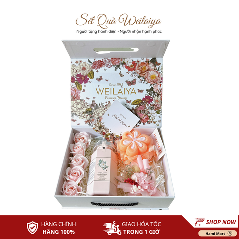 [Hộp Hoa] Sét Quà Tặng Sữa Tắm Hoa Trà Camellia Weilaiya + Bông Tắm