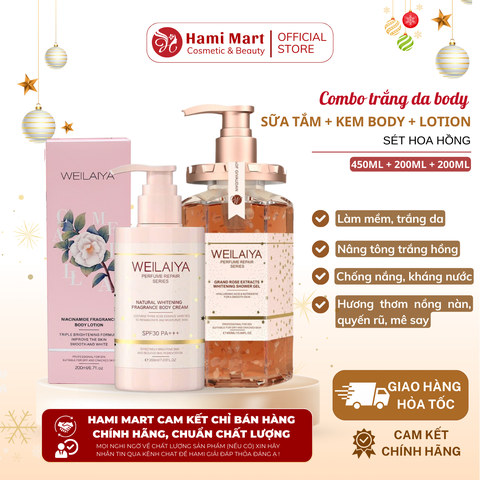 Combo Bodycare Hoa Hồng [Sữa tắm hoa hồng + Kem body + Lotion]