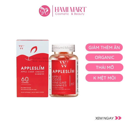 Kẹo Giấm Táo Giảm Cân AppleSlim USA Apple Cider Vinegar Gummies- Hộp 60 Viên