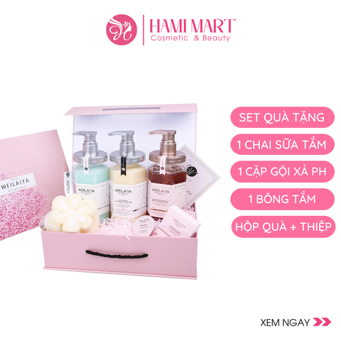 [Hộp Hồng] Sét Quà Tặng Sữa Tắm Cánh Hoa Hồng Damask Weilaiya + Gội Xả Phục Hồi Nấm Truffle Weilaiya