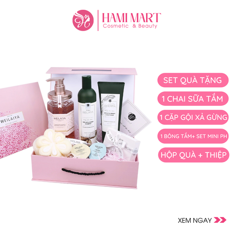 [Hộp Hồng] Sét Quà Tặng Sữa Tắm Cánh Hoa Hồng Damask Weilaiya + Gội Xả Gừng Weilaiya