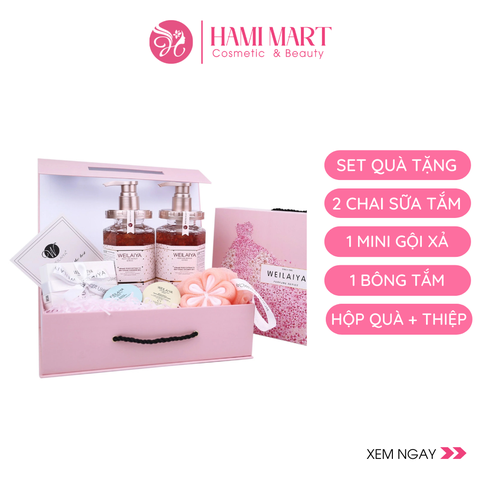 [Hộp Hồng] Sét Quà Tặng 2 Chai Sữa Tắm Cánh Hoa Hồng Damask Weilaiya