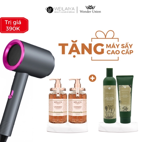 [TẶNG MÁY SẤY TÓC] Combo 2 Chai Sữa Tắm Hoa Hồng Weilaiya + 1 Cặp Dầu Gội Xả Gừng HTO (Tóc Khô)