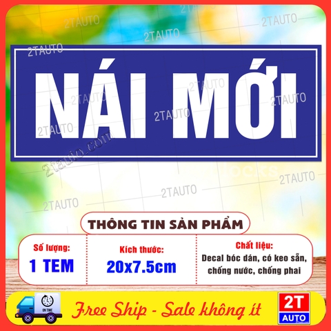 Sticker Decal Chữ NÁI MỚI Vui Nhộn, Tấm Dán Chữ NÁI MỚI, Tem Decal Chống Nước, Tem Decal Trang Trí Xe Hơi Ô Tô
