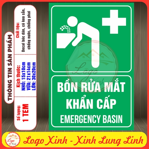 Tem Decal Dán [Chỉ Dẫn] BỒN RỬA MẮT KHẨN CẤP - EMERGENCY BASIN | Decal Song Ngữ Việt - Anh | Chống nước, chống phai