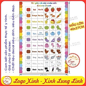 Bảng Học Các Màu Sắc Ngộ Nghĩnh Song Ngữ Anh-Việt Cho Bé , Chất Liệu Decal Dán Chắc Chắn, Sạch Sẽ, Colors Chart - CỠ LỚN (40x27cm)