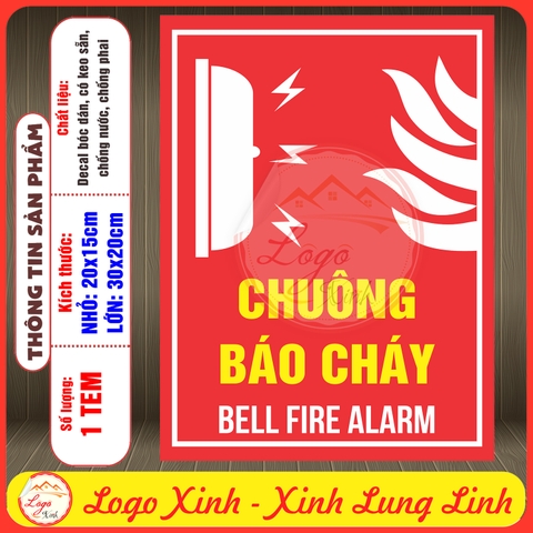 Tem Decal PCCC | CHUÔNG BÁO CHÁY | DECAL SONG NGỮ VIỆT - ANH | Decal bóc dán có keo sẵn, chống nước, chống phai
