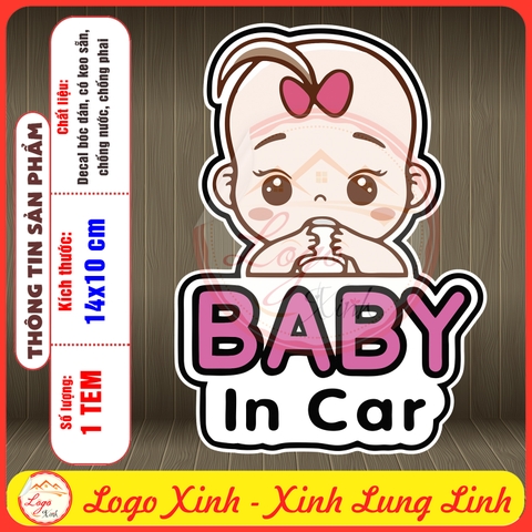 Tem Decal Baby In Car, Baby On Board Dán Trang Trí Ô Tô Xe Hơi, Chống Nước Chống Phai Màu. Độ Bền Cao, Sticker Decan