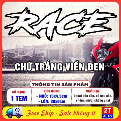 Tem Decal Chữ RACE Dán Xe Máy Ô Tô, Decal Trang Trí Xe, Sticker Cao Cấp Chống Nước, Không Phai Màu, Miếng Dán RACE