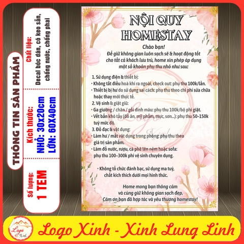 Tem Decal Dán [Quy Định] Ở Homestay - NỘI QUY HOMESTAY | Decal bóc dán có keo sẵn, chống nước, chống phai