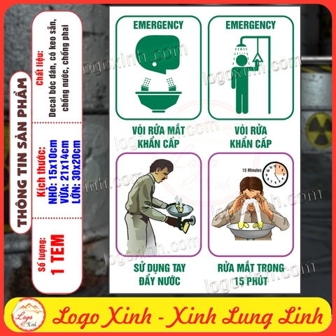 Decal Hướng Dẫn Vị Trí Bồn, Vòi Rửa Mắt Khẩn Cấp, Cách Rửa Mắt Trong Trường Hợp Gấp, Khẩn Cấp, Decal Dán Chống Nước