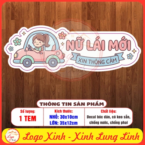 Tem Decal Dán Ngang Ô TÔ - NỮ LÁI MỚI _ XIN THÔNG CẢM - Decal cute - Decal bóc dán, có keo sẵn, chống nước, chống phai