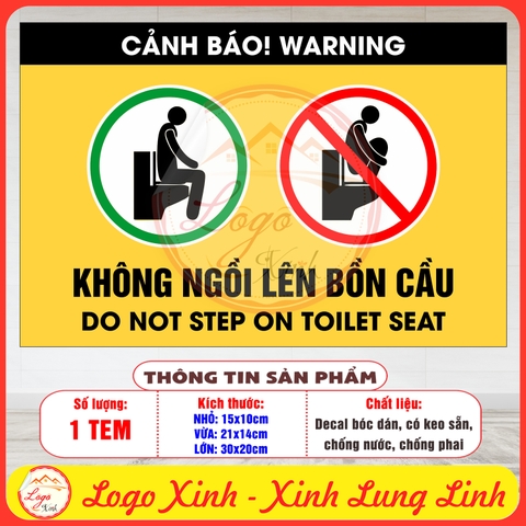 Tem Decal Dán [Nhắc Nhở] CẢNH BÁO KHÔNG NGỒI LÊN BỒN CẦU | Decal Song Ngữ Việt - Anh | Decal chống nước, chống phai