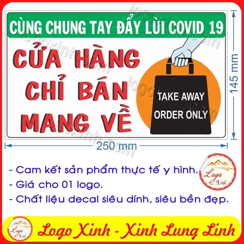 Logo sticker decal dán thông báo chỉ bán mang về cho quầy quán, hàng ăn, cửa hàng...take away only