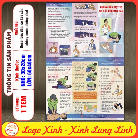 Decal Dán Hướng Dẫn Một Số Bước Sơ Cấp Cứu Ban Đầu Cho Các Tai Nạn Thường Gặp,Tranh Y Tế Chất Liệu Decan Dán Tường,Kính