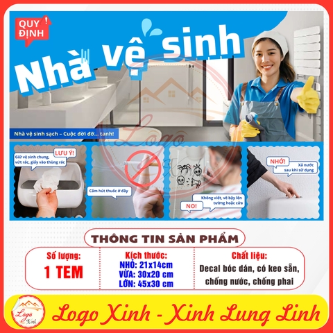 Tem Decal [Quy Định] NHÀ VỆ SINH - Lưu Ý Khi Sử Dụng NVS | Decal bóc dán có keo sẵn, chống nước, chống phai