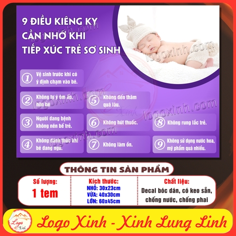 Tem Decal Dán 9 Điều Kiêng Kỵ Cần Nhớ Khi Đến Thăm Trẻ Sơ Sinh Mới Sinh, Decal Dùng Cho Nhà Có Người Mới Sinh,Có Keo Sẵn