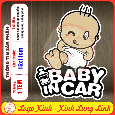 Tem Decal Dán Baby In Car Trang Trí Ô Tô, Chống Nước, Chống Bay Màu Chất Lượng Cao, Có Trẻ Trong Xe