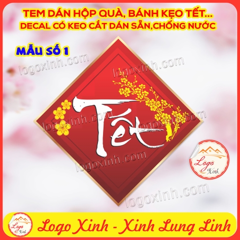 Bộ 10 Sticker Tem Tết,Decal Dán chữ Tết,Decal Trang Trí Tết Hình Thoi Vuông Tròn Chúc Mừng Năm Mới-Cắt Sẵn,Chống Nước